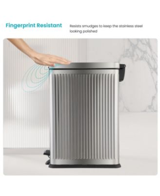 8 Gallon Slim Stainless Steel Kitchen Trash Can with Reeded Pattern, Step Pedal and Soft-Close Lid
