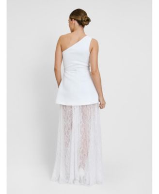 Women's One Shoulder Satin Lace Skirt Dress