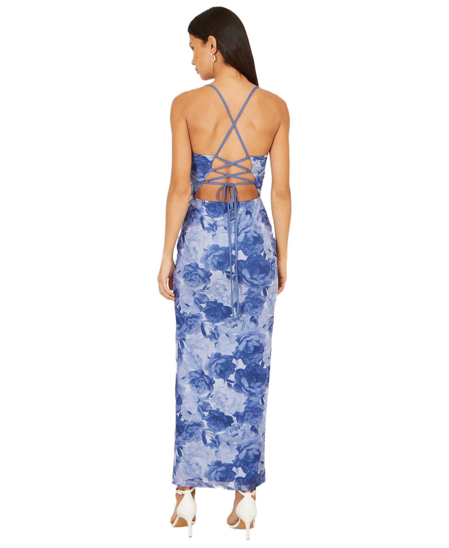 Women's Mesh Ruched Midi Dress