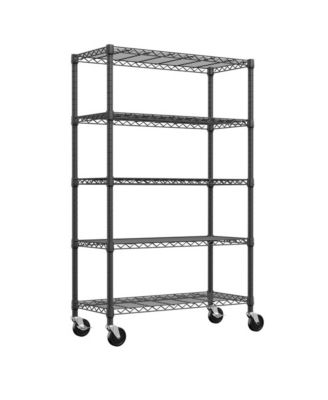 5-Tier Storage Shelves, Heavy Duty Metal Wire Shelving Unit, Adjustable Shelving Rack with Wheels for Basement, Warehouse