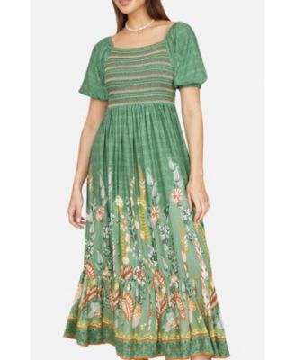 Women's Ruched Leaf Print Maxi Dress