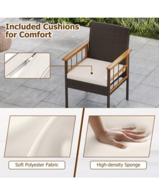 Set of 8 Wicker Furniture Set w/Acacia Wood Tabletop Armrests Cushions for Backyard