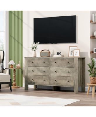 6 Drawer Dresser Modern Wide Wood Storage Chest Organizer