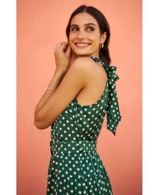 Women's Spot Print Halter Midi Dress