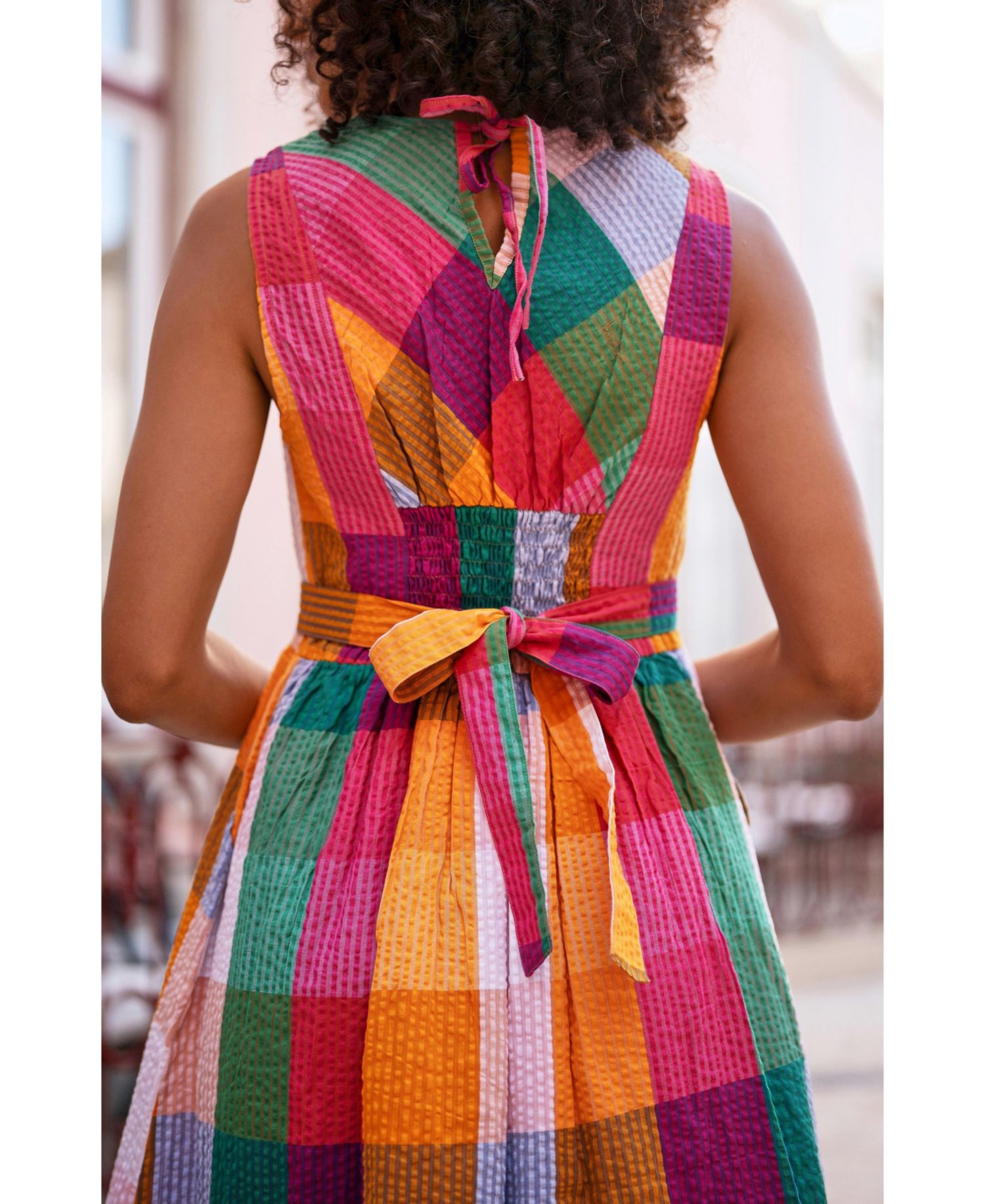 Women's Seersucker Cotton Midi Sun Dress