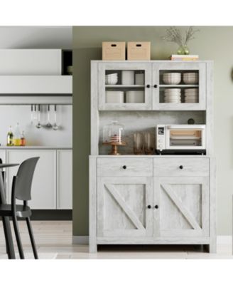 64 in Pantry Cabinet with Microwave Stand Freestanding Kitchen Storage with Drawer Shelves Coffee Bar