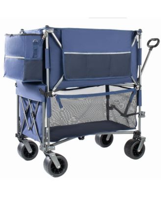 Heavy Duty Double-Layer Wagon -  55" Collapsible Wagons Carts with All-Terrain Wheels, Brakes, 560LBS Capacity for Camping, Transport