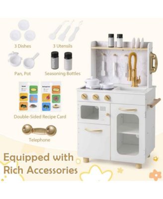 Kids Kitchen Set Pretend Play Kitchen with Stoves Faucet Sink Telephone Microwave and Oven
