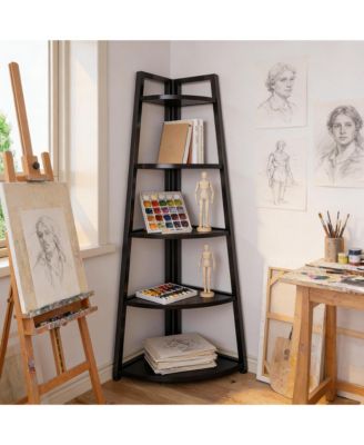 5-Tier Tall Corner Shelf, Ladder Display Shelf, Industrial Storage Organizer with 5 Open Shelves for Living Room, Home Office