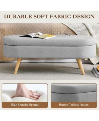 Oval Storage Ottoman Bench - Upholstered End of Bed Bench with Safety Hinge Flip Top and Solid Wood Legs for Bedroom