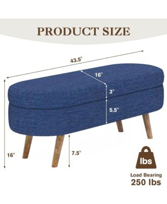 Oval Storage Ottoman Bench - Upholstered End of Bed Bench with Safety Hinge Flip Top and Solid Wood Legs for Bedroom