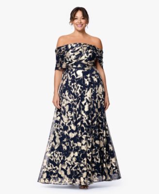 Plus Size Printed Off-The-Shoulder Ball Gown