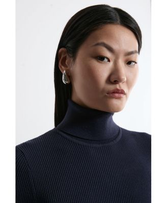 Women's Roll Neck Belted Flippy Hem Mini Dress