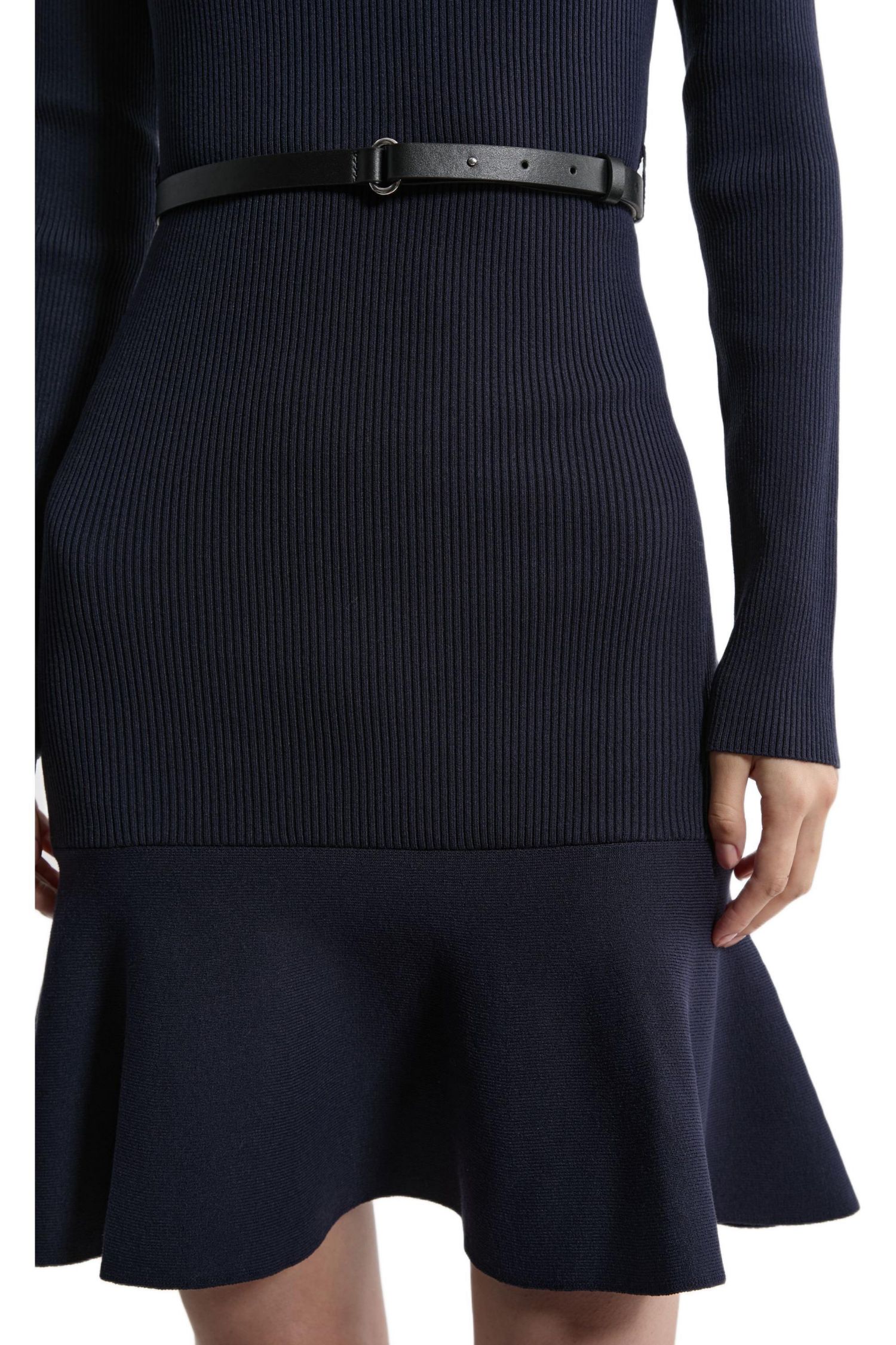 Women's Roll Neck Belted Flippy Hem Mini Dress