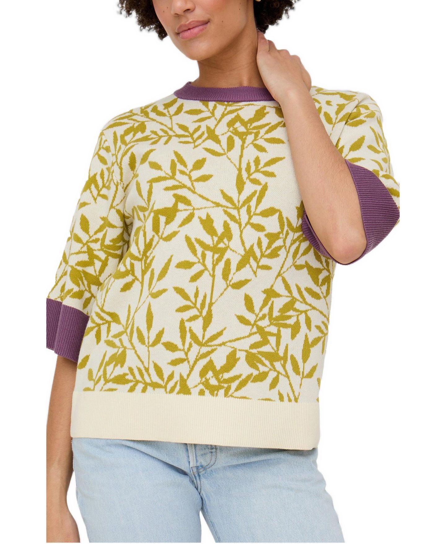 Женская футболка Raffya Daffodil Slouchy Leaf Print Knitted, цвет: Зелёный — фото 1