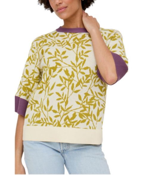 Женская футболка Raffya Daffodil Slouchy Leaf Print Knitted, цвет: Зелёный