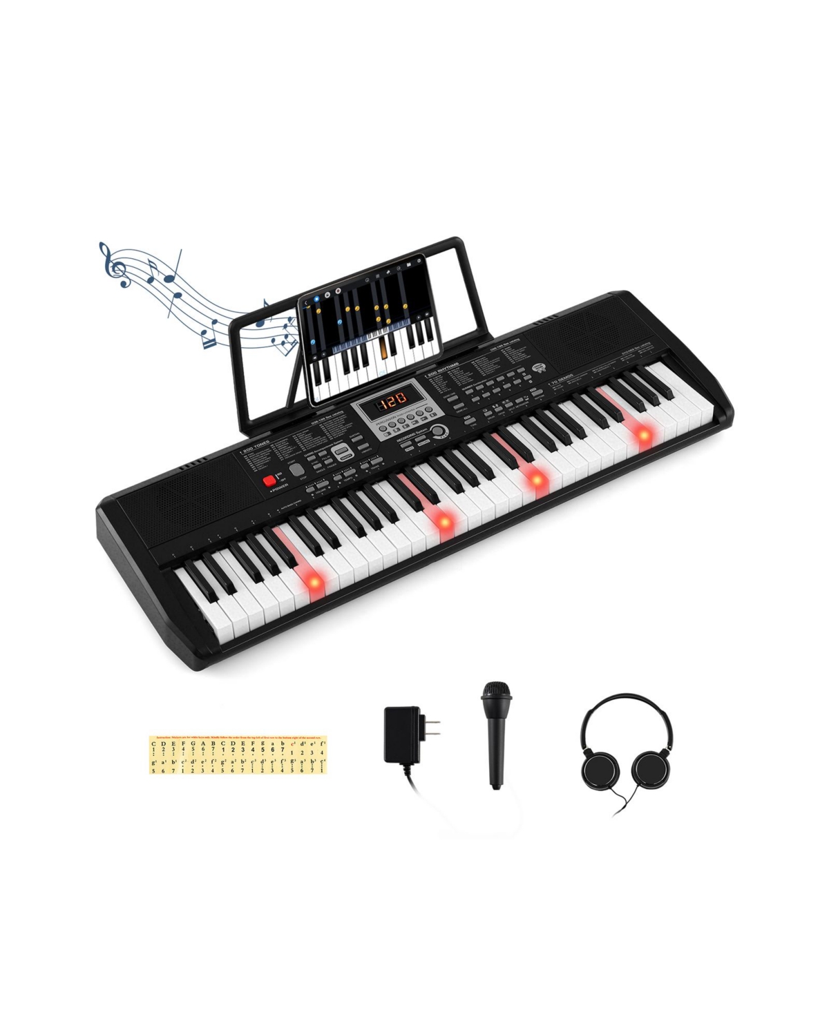 Mecale 61-Key Portable Keyboard Kit for Beginners with 200 Rhythms & 200 Tones, Electric Piano - Black