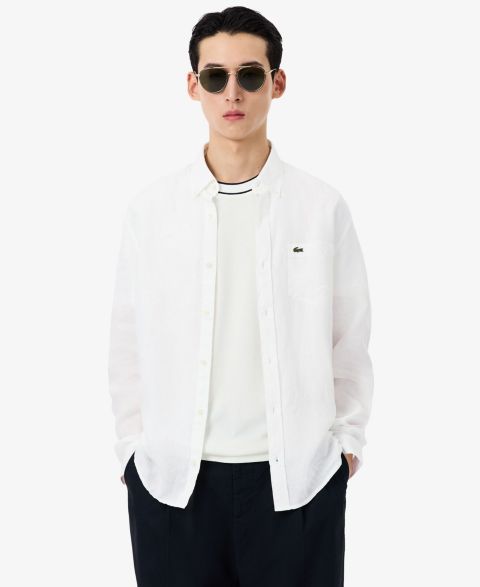 Мужская рубашка Lacoste Regular-Fit Long-Sleeve Linen, цвет: 001 Белый