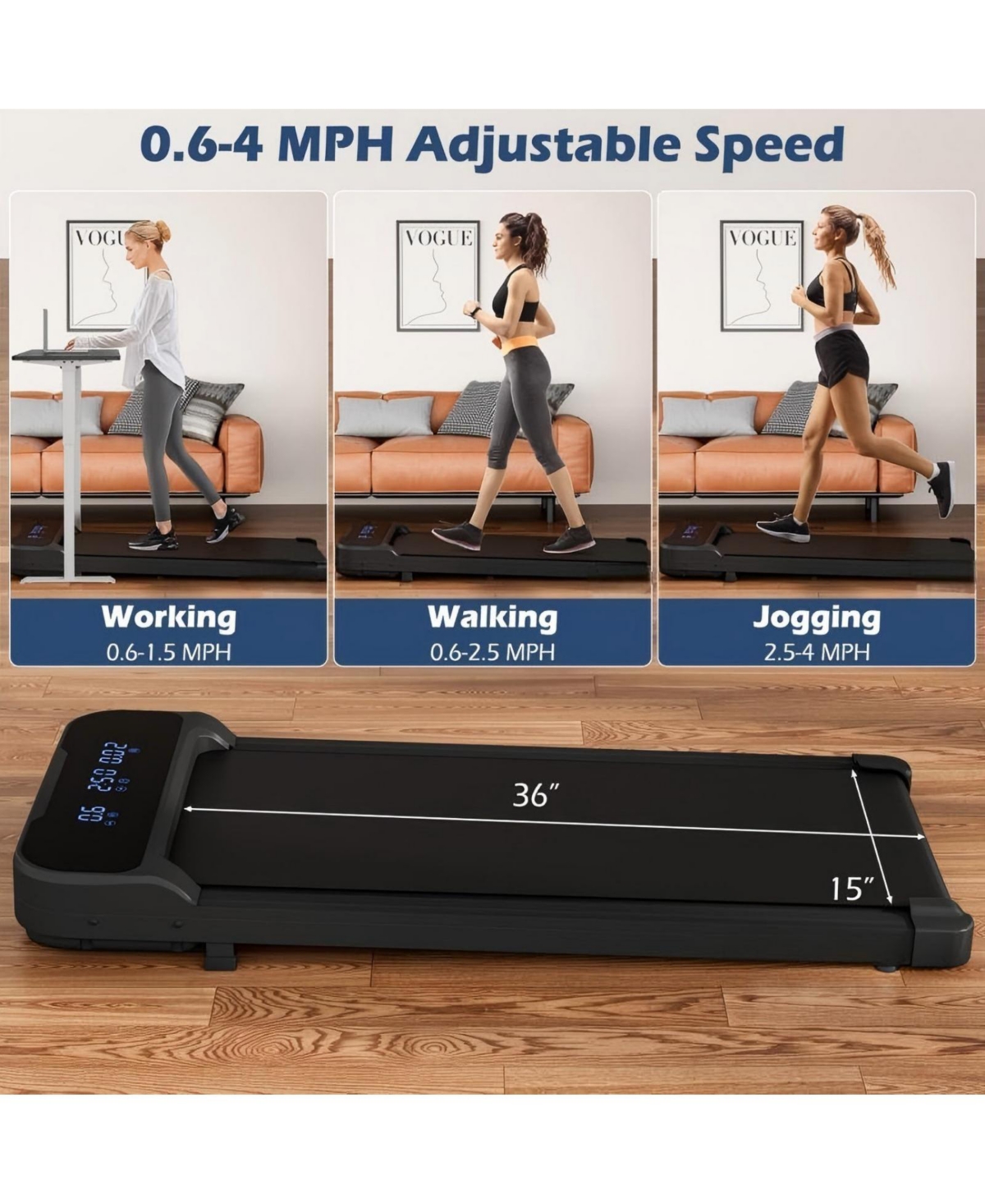 Hongge 2.5HP Under Desk Treadmill with Remote Control and 3 Countdown Modes