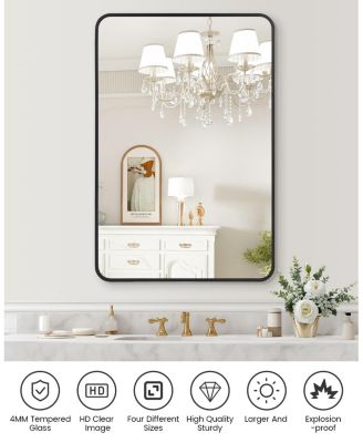 Mirror Wall Mounted, Metal Frame Mirror Dressing Make-Up Vanity Mirror, Anti-Rust, Tempered Glass for Bathroom, Entryway, Living Room, Hallway