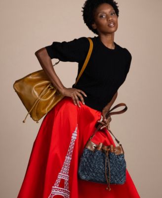 Belamy Small Glazed Leather Drawstring Bucket Bag