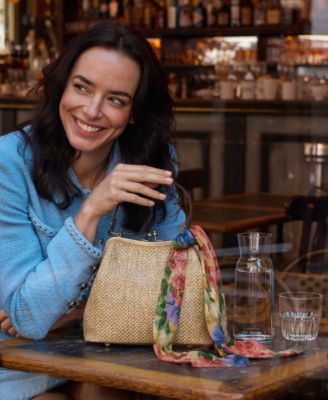 Laureana Small Straw Frame Crossbody Bag with Scarf