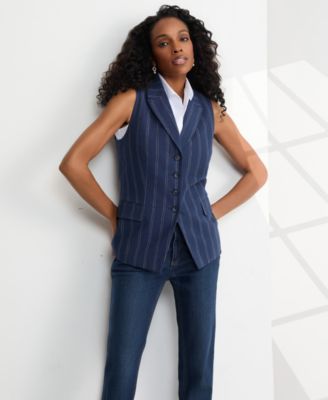 Women's Four-Button Linen-Blend Peak Lapel Vest