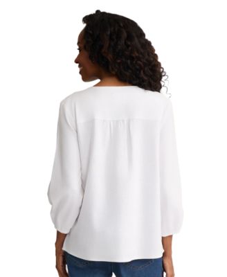 Women's V-Neck Linen-Blend Popover Top