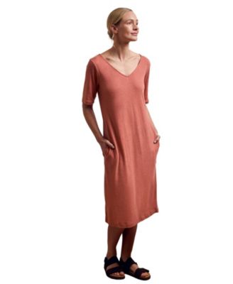 Women's Linen Blend V-Neck Midi Dress