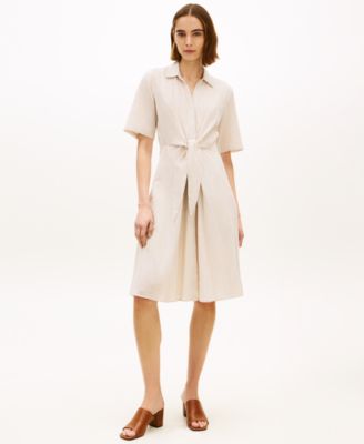Women's Linen Belted Midi Dress