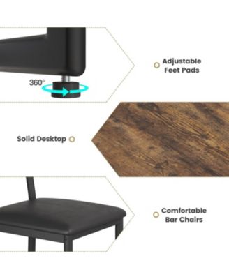 Bar Table and Chairs Set for 2, Vintage Pub Table w/Triple-Tier Wine Rack & Glass Holder, Velvet Seats for Small Spaces