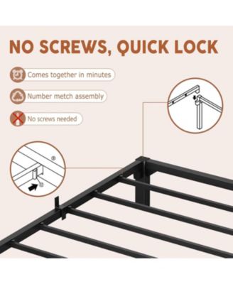 Bed Frame  Metal Platform Tool Free Assembly No Screws No Box Spring Needed Heavy Duty 800lb Reinforced Slats