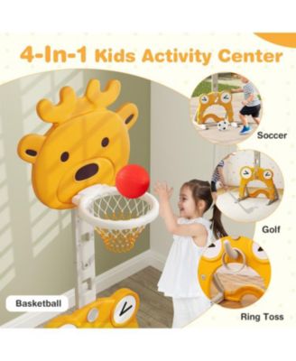 4-in-1 Toddler Height Adjustable Basketball Hoop with Ring Toss for 3+ Kids
