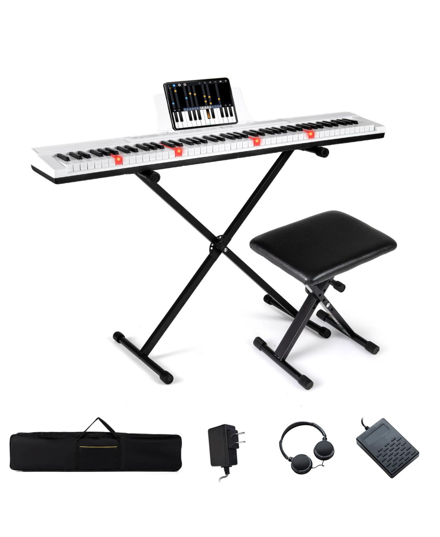 Детские игрушки Mecale 88-Key Electric Piano Keyboard with Adjustable Stand & Portable Bag for Home or Travel, цвет: Белый — фото 1