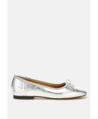 Rag and Co Womens Primrose Metallic Pleather Bow Ballerinas