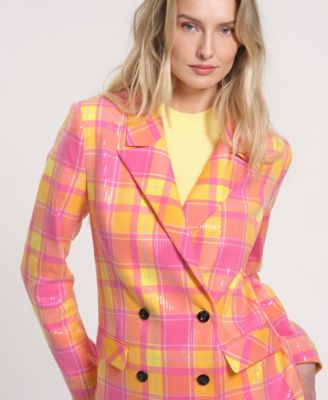 Women's Long-Sleeve Plaid Sequin Blazer