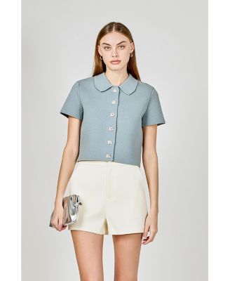 Women's Jewel Buttoned Cropped Knit Top