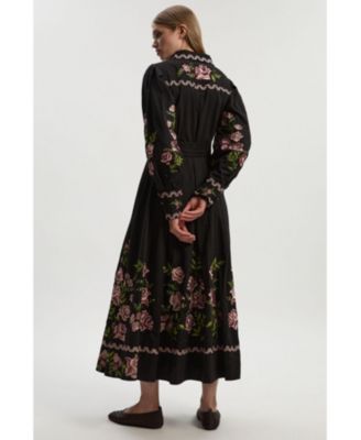 Women's Rose Embroidered Cotton Shirt Dress
