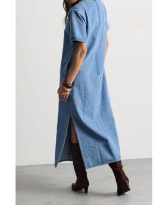 Women's Denim Side Split Midi Dress