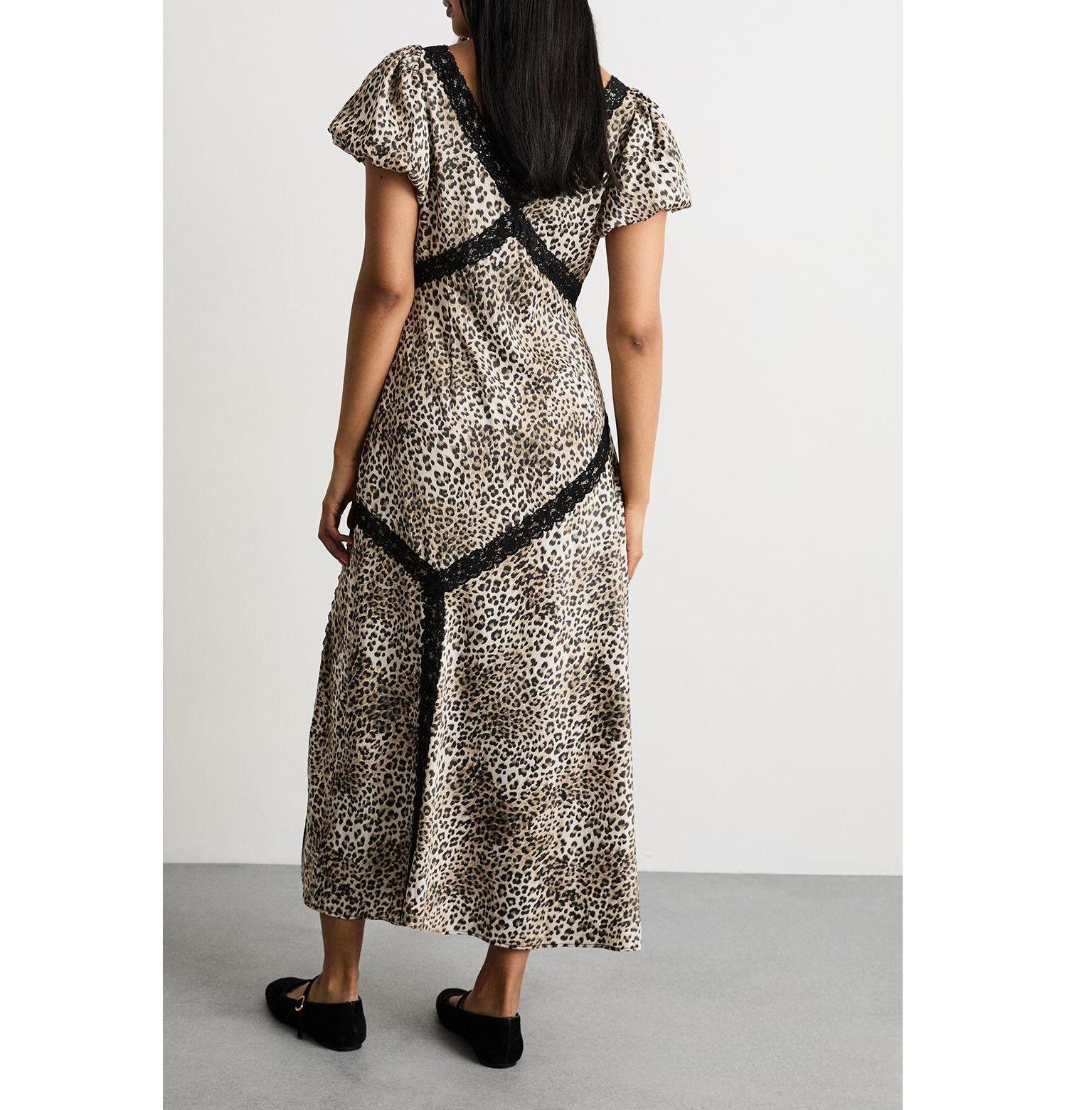 Women's Printed Puff Sleeve Midi Dress