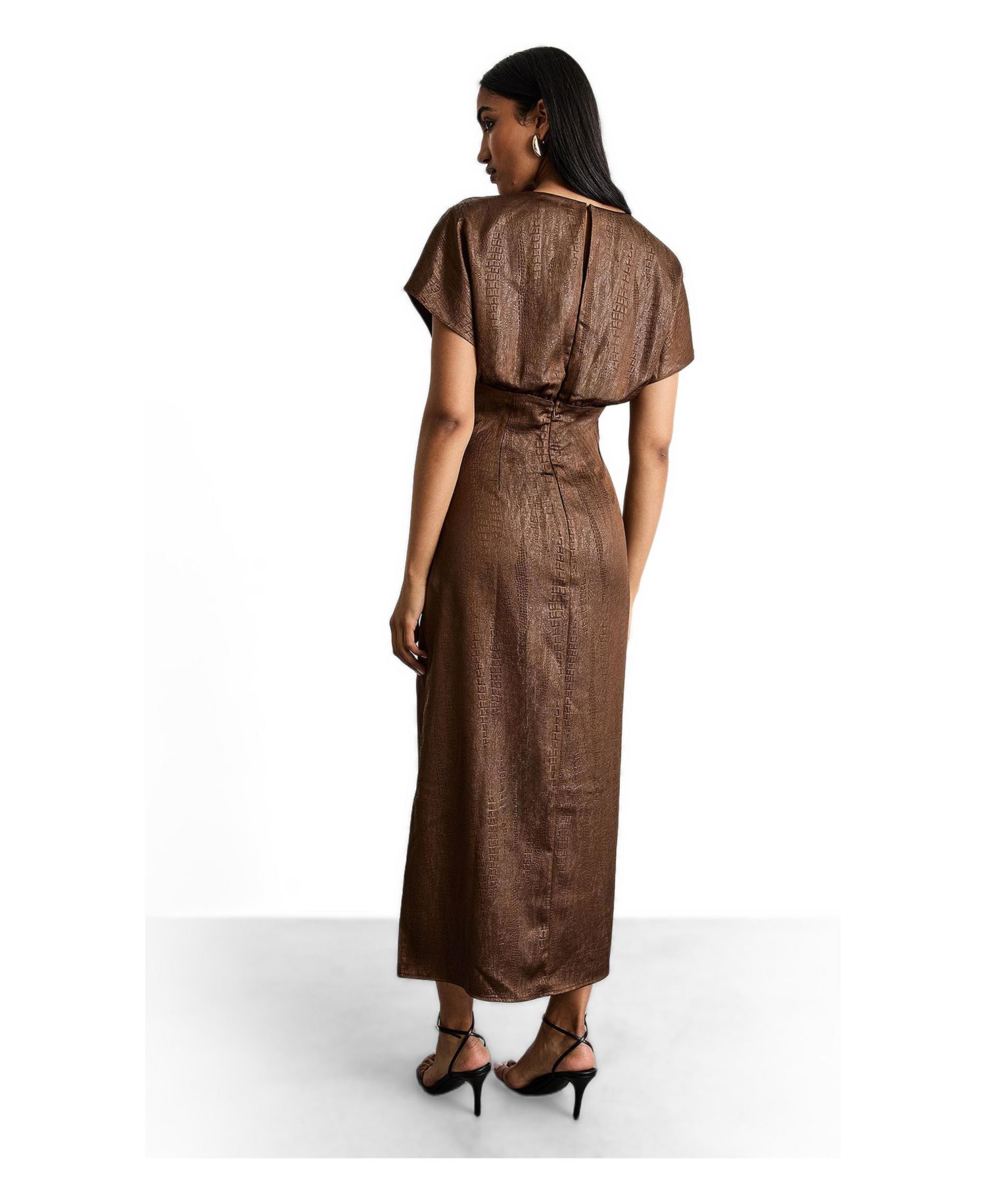 Women's Leather Look Twist Front Midi Dress