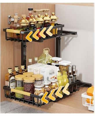 Under Sink Organizer, Under Kitchen Sink Organizers and Storage Basket, Slide Out 2 Tier Metal Shelf, Carbon Steel Pantry Cabinet Organizer