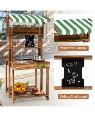 Double Sided Mud Kitchen with Canopy and Chalkboard for 3+ Years Old