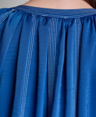 Women's Puff-Sleeve Top Stitch Tie-Front Top