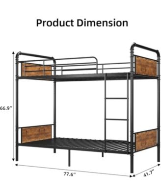 Twin Metal Bunk Bed Twin Over Twin With Ladders Tall Guardrail Space Saving For Kids Adults No Box Spring