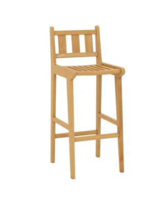 30-Inch Teak Wood Outdoor Bar Chair with Backrest and Footrest
