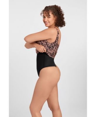 Women's Shirred Waist Square Neck Sculpting Tank Mini Dress with Built-In Shapewear