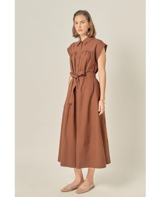 Women's Linen Belted Midi Dress