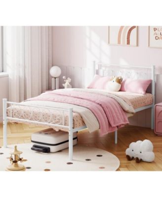 Twin XL Metal Bed Frame With Headboard Footboard Heart Shape Platform Easy Setup No Box Spring Needed
