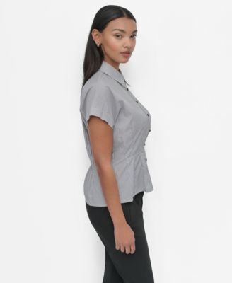 Petite Collared Cap-Sleeve Blouse